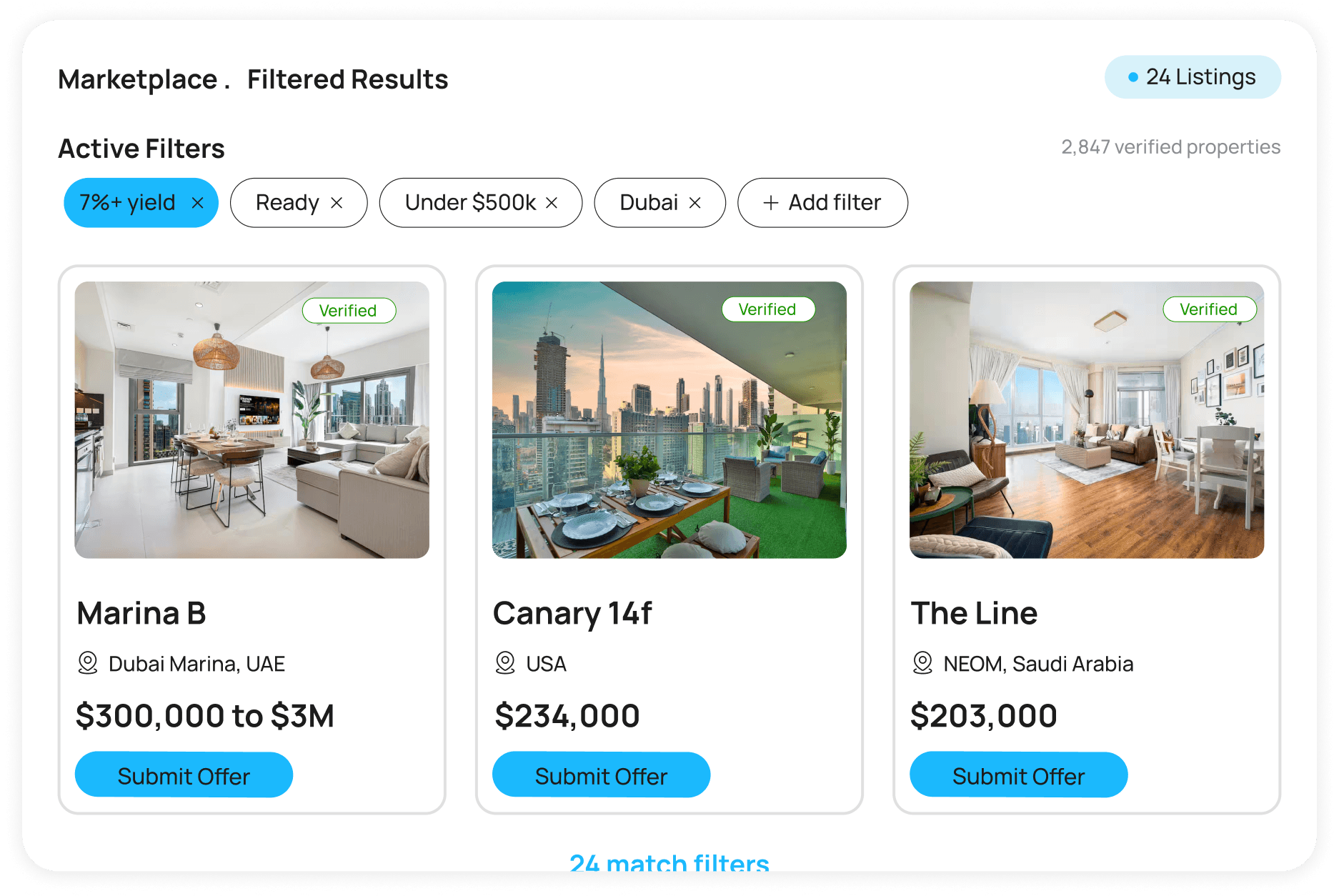 Curated listings; secondary, off-plan & commercial 